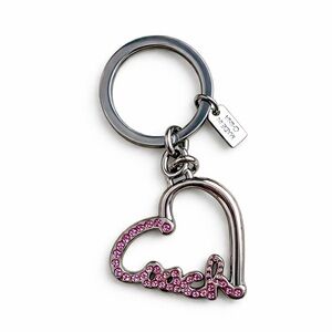 Coach Pink Crystal Heart Keychain